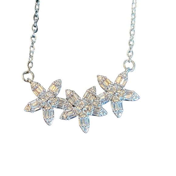 Baguette Cut Crystal Flower Necklace - Picture 1 of 8